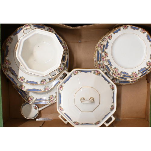 427 - # A Burslem pottery part dinner service with printed borders (box)