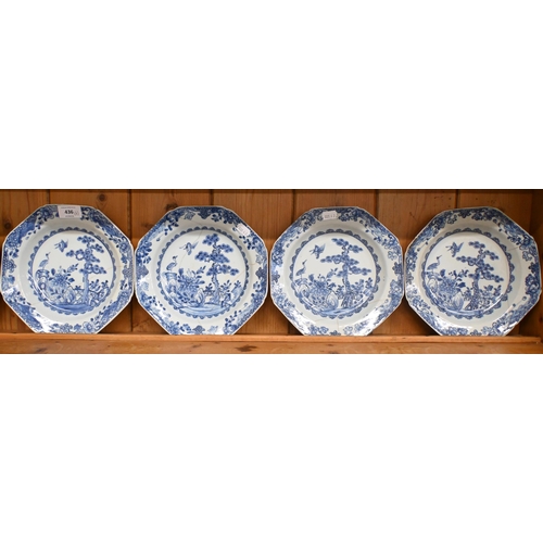 436 - A set of four 19th century Chinese blue and white octagonal bowls, 23 cm to/w a circular example and... 