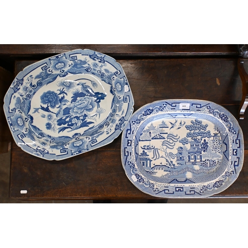 443 - A Masons Ironstone china blue and white meat dish with floral printed decoration, 47 x 38 cm (chip u... 