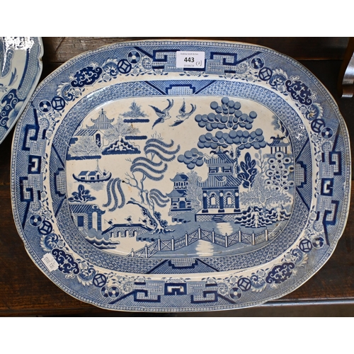 443 - A Masons Ironstone china blue and white meat dish with floral printed decoration, 47 x 38 cm (chip u... 