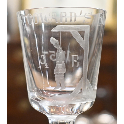 444 - A 20th century drinking glass etched with a hanged man and the inscription 'A Coward's Reward AB 175... 