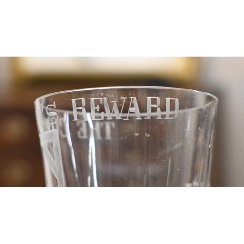 444 - A 20th century drinking glass etched with a hanged man and the inscription 'A Coward's Reward AB 175... 