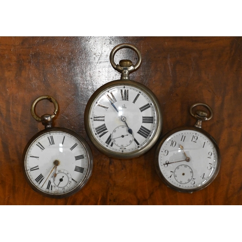 449 - An Omega nickel open-faced pocket watch with enamel dial, case no 4662305, to/w a Victorian silver k... 