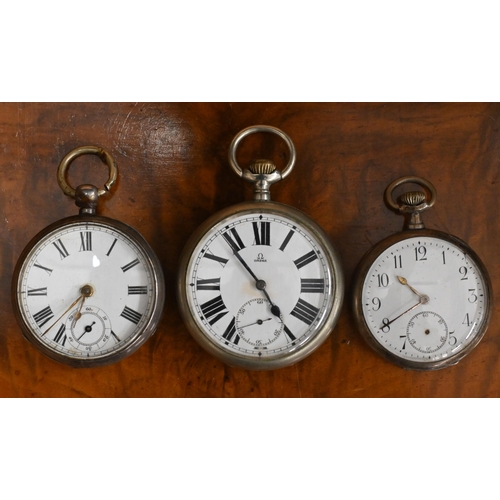 449 - An Omega nickel open-faced pocket watch with enamel dial, case no 4662305, to/w a Victorian silver k... 