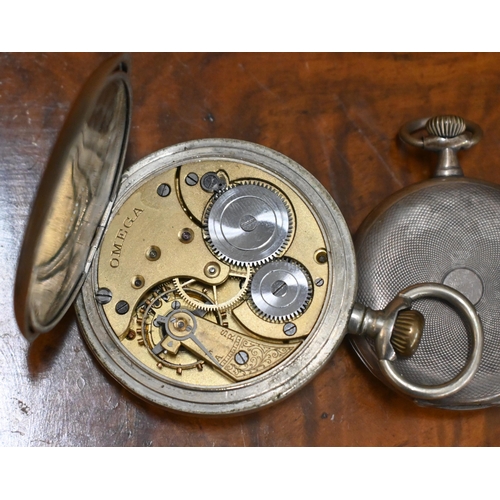 449 - An Omega nickel open-faced pocket watch with enamel dial, case no 4662305, to/w a Victorian silver k... 