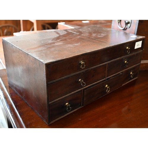 459 - A Georgian mahogany small set of six collector's drawers with brass loop handles, 38 cm wide to/w a ... 