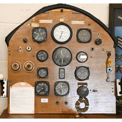 471 - A montage of 1930s-50s Aircraft cockpit gauges, instruments and switches, including Hurricane/Spitfi... 