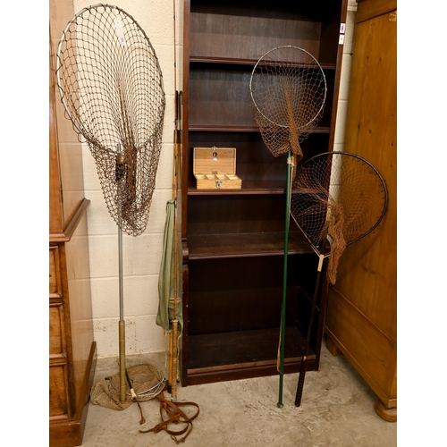 472 - A vintage 'Hardy Wanless' split cane 2lb 7ft rod to/w four vintage (knotted) landing nets, two gaffs... 