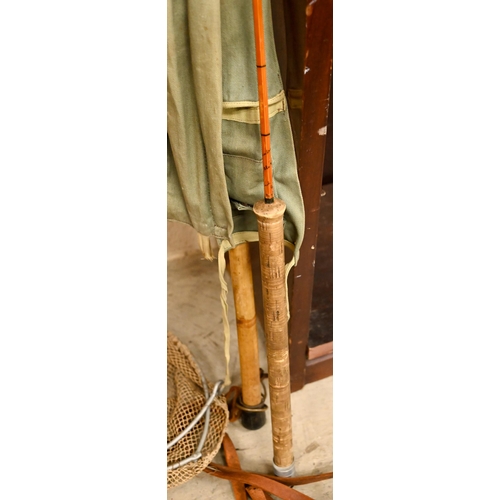 472 - A vintage 'Hardy Wanless' split cane 2lb 7ft rod to/w four vintage (knotted) landing nets, two gaffs... 