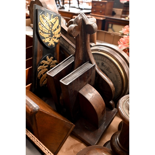 486 - A Victorian ebony bookslide with brass 'fern' mounts to/w two stationery racks, pair of Art Deco boo... 