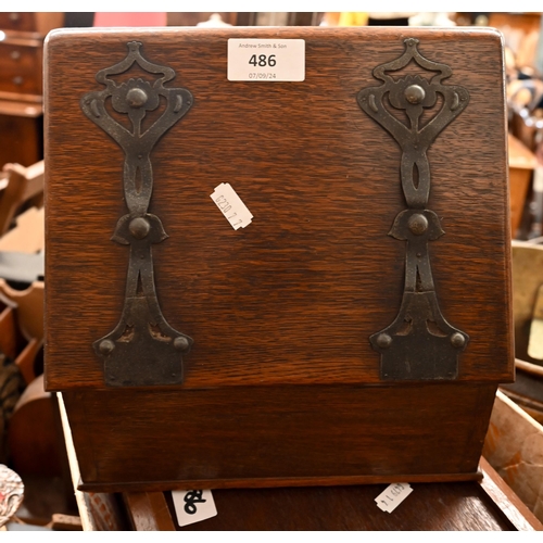 486 - A Victorian ebony bookslide with brass 'fern' mounts to/w two stationery racks, pair of Art Deco boo... 