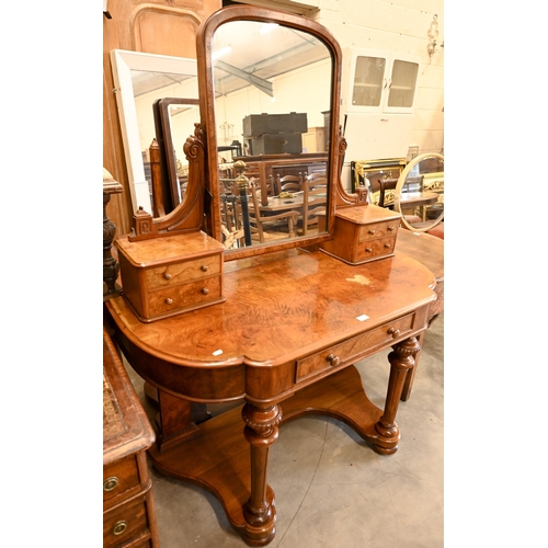 51 - A Victorian walnut duchess dressing table with swing mirror, four short drawers and frieze drawer, o... 