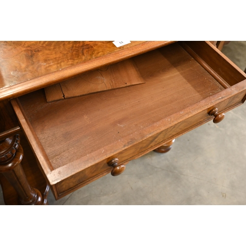 51 - A Victorian walnut duchess dressing table with swing mirror, four short drawers and frieze drawer, o... 