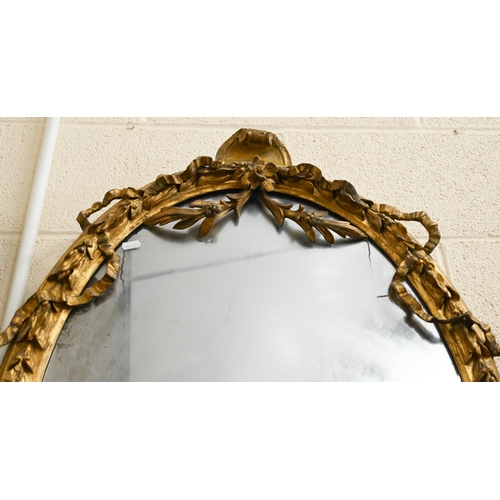 55 - A 19th century wall mirror, the gilt gesso framed embellished with ribbons and foliage, 87 x 64 cm