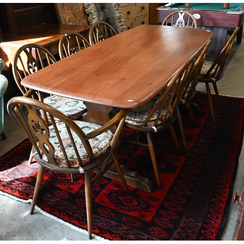 78 - A mid-century Ercol Old Colonial dark elm refectory dining table, model 419, 180 cm x 80 cm x 72 cm ... 