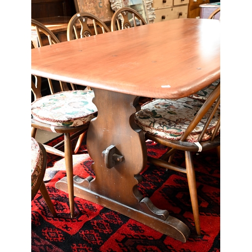 78 - A mid-century Ercol Old Colonial dark elm refectory dining table, model 419, 180 cm x 80 cm x 72 cm ... 