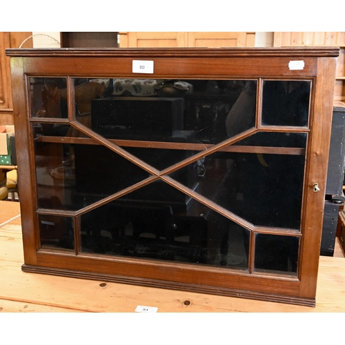 80 - # A wall mounting glazed mahogany display cabinet, 60 cm w x 16 cm d x 46 cm h c/w key