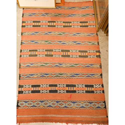 86 - An Afghan Baluch bird design rug, brown ground, 150 cm x 93 cm to/w a soumak rug with geometric band... 