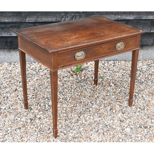 88 - A 19th century mahogany side table with single frieze drawer raised on tapering square supports with... 