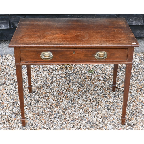 88 - A 19th century mahogany side table with single frieze drawer raised on tapering square supports with... 