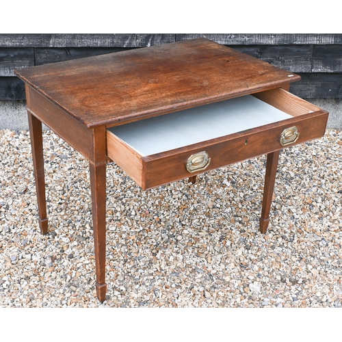 88 - A 19th century mahogany side table with single frieze drawer raised on tapering square supports with... 