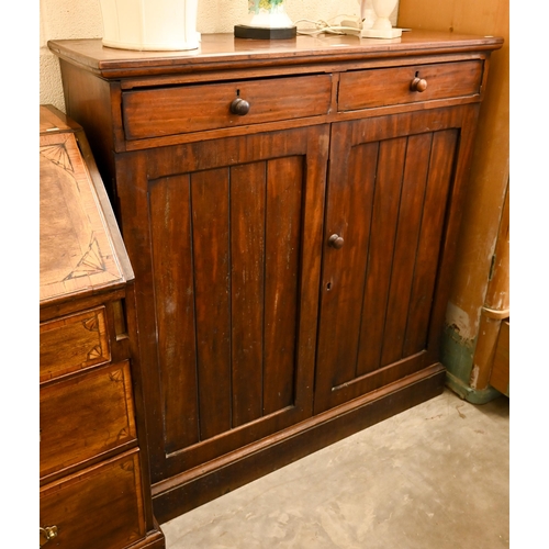 97 - A 19th century mahogany pantry cupboard with two drawers over panelled cupboard doors, 105 cm w x 42... 