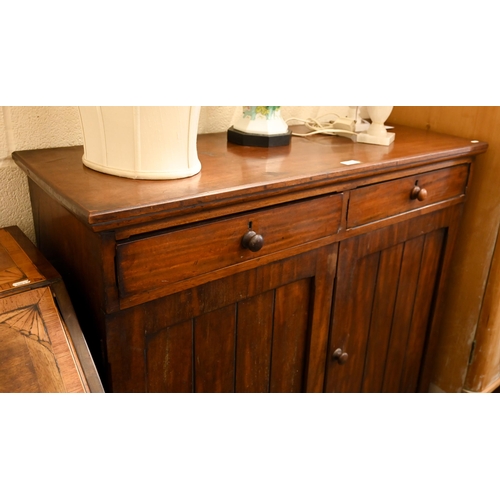 97 - A 19th century mahogany pantry cupboard with two drawers over panelled cupboard doors, 105 cm w x 42... 