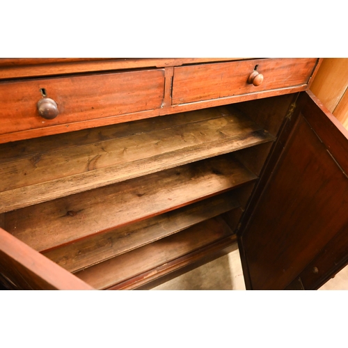 97 - A 19th century mahogany pantry cupboard with two drawers over panelled cupboard doors, 105 cm w x 42... 