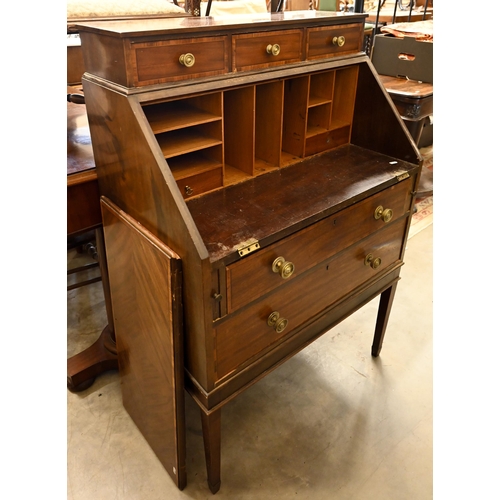 99 - # An Edwardian mahogany bureau - fall front panel (detached), three short and two long drawers a/f, ... 