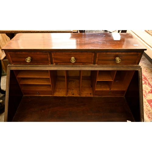 99 - # An Edwardian mahogany bureau - fall front panel (detached), three short and two long drawers a/f, ... 