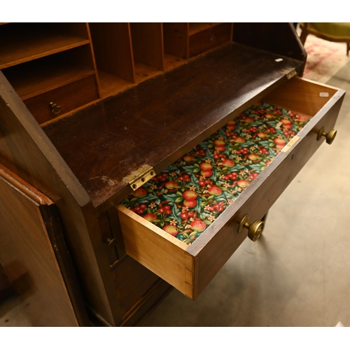 99 - # An Edwardian mahogany bureau - fall front panel (detached), three short and two long drawers a/f, ... 