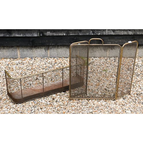 496 - A Nursery fire-guard with brass rail to/w a folding brass-framed spark-guard (2)