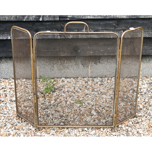 496 - A Nursery fire-guard with brass rail to/w a folding brass-framed spark-guard (2)