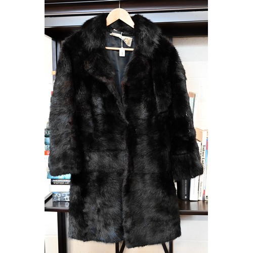 466 - A Vintage black mink fur coat with label for David Vard, Dublin with hook fastening to/w two other v... 