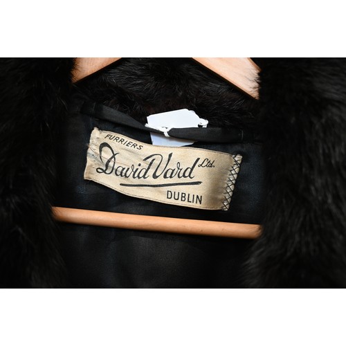 466 - A Vintage black mink fur coat with label for David Vard, Dublin with hook fastening to/w two other v... 