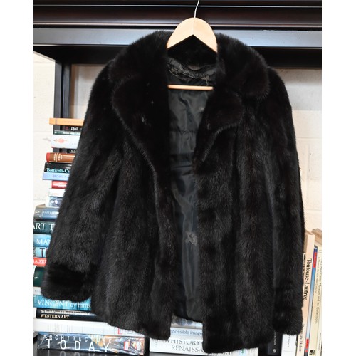 466 - A Vintage black mink fur coat with label for David Vard, Dublin with hook fastening to/w two other v... 