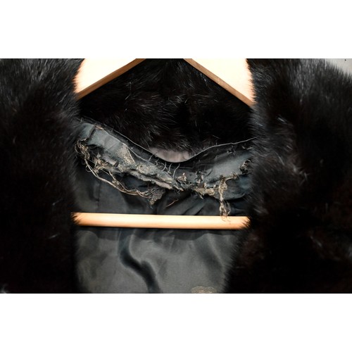 466 - A Vintage black mink fur coat with label for David Vard, Dublin with hook fastening to/w two other v... 