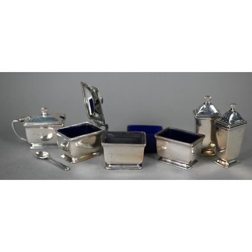 127 - A cased Art Deco silver six-piece condiment set, Goldsmiths & Silversmiths Co Ltd, London 1938, ... 