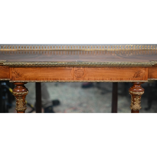 708 - A good quality Victorian gilt metal mounted walnut two tier open buffet, of breakfront form with mir... 