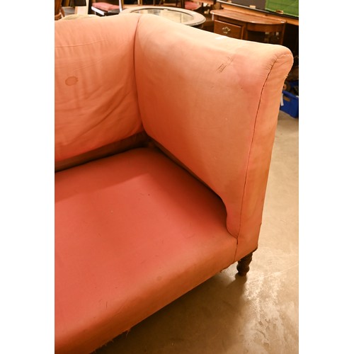 740 - An antique Dutch love-seat / corner armchair with one low arm, on turned supports, 102 cm wide, for ... 