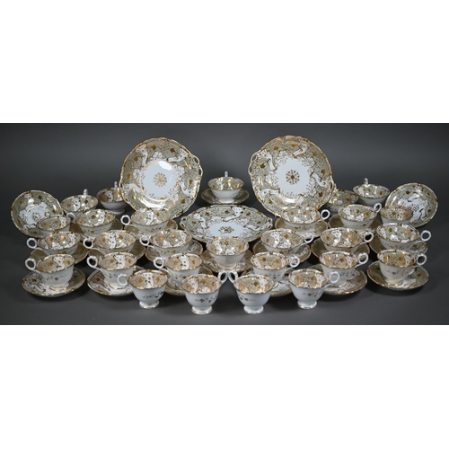 499 - A Victorian Davenport china tea service with gilt decoration on a beige ground, 40 pieces