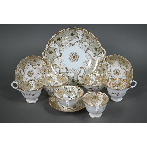 499 - A Victorian Davenport china tea service with gilt decoration on a beige ground, 40 pieces