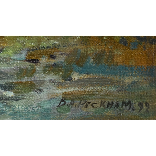 516 - B A Peckham (b 1945) - Banks of the Esk, Yorkshire, oil on board, signed lower right and dated '99, ... 