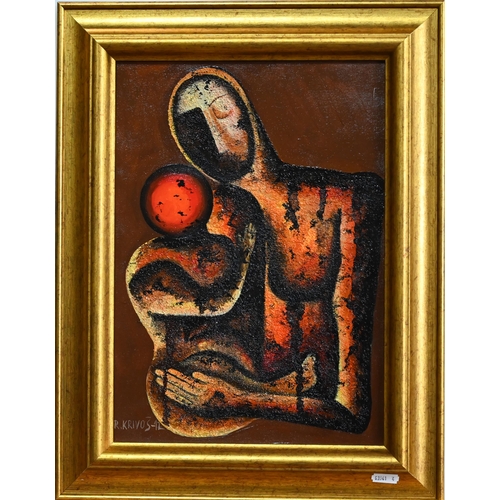 525 - Rudolf Krivos (1933-2020) - Mother and child, oil on board, signed lower left and dated '92, 34 x 24... 