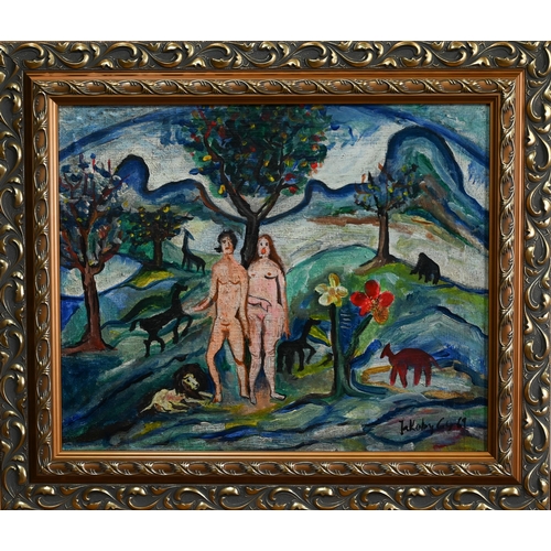 526 - Julius Jakoby (1903-1985) attrib - In the Garden of Eden, oil on canvas, signed lower right and date... 