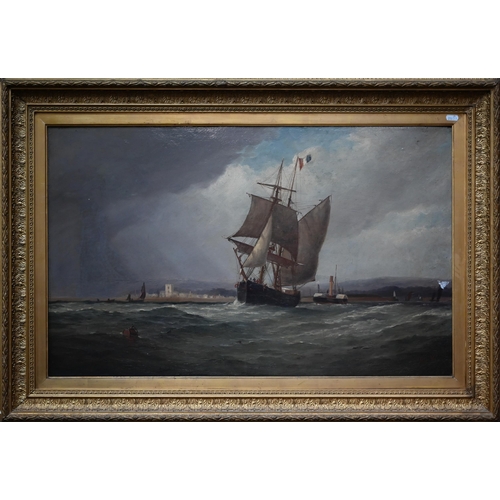 541 - F J Aldridge (1850-1933) - A two-masted ship in an extensive seascape, oil on canvas, signed and dat... 