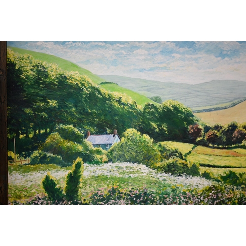 545 - Paul Adams - An extensive Dorset landscape, oil on board, signed lower left and dated '01, 89 x 121 ... 