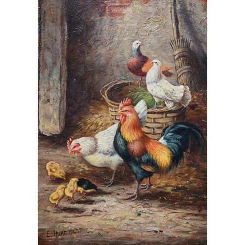 548 - Manner of Edgar Hunt (1876-1953) - A pair of cockerel farmyard studies, oil on board, bears signatur... 