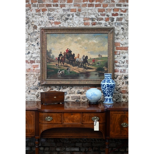 555 - Victorian school - Hunting scene with carriage, oil on canvas, indistinctly signed lower right, 74 x... 