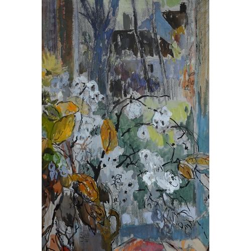 558 - John Livesey (1926-90) - Still life vase of flowers on a table before a window, gouache, signed lowe... 